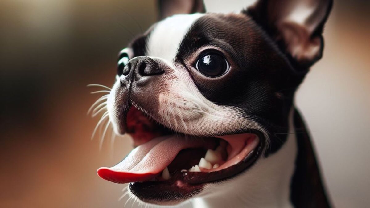 Happy close up portrait of a Boston Terrier