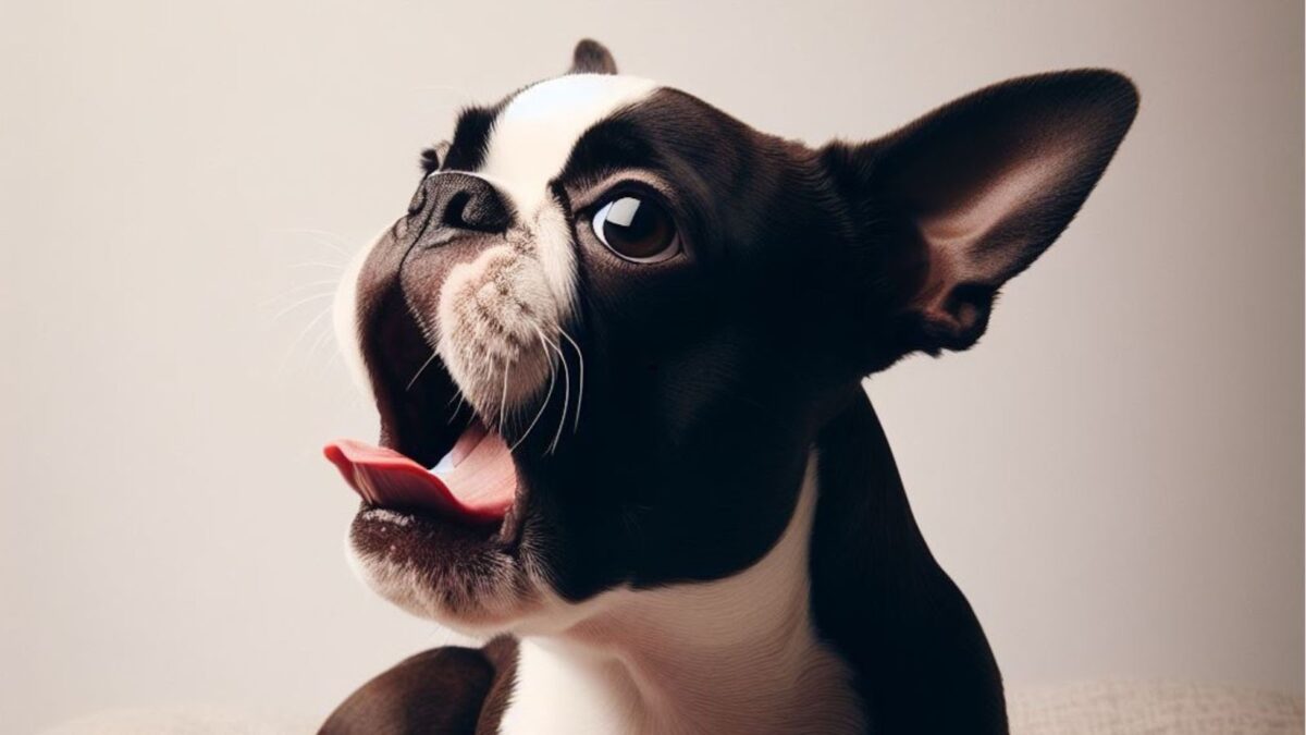 Coughing reverse sneezing Boston Terrier open mouth