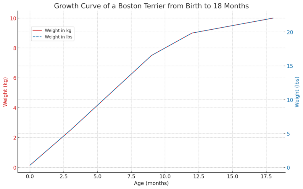 Growth Curve chart of a Boston Terrier from birth to 18 months