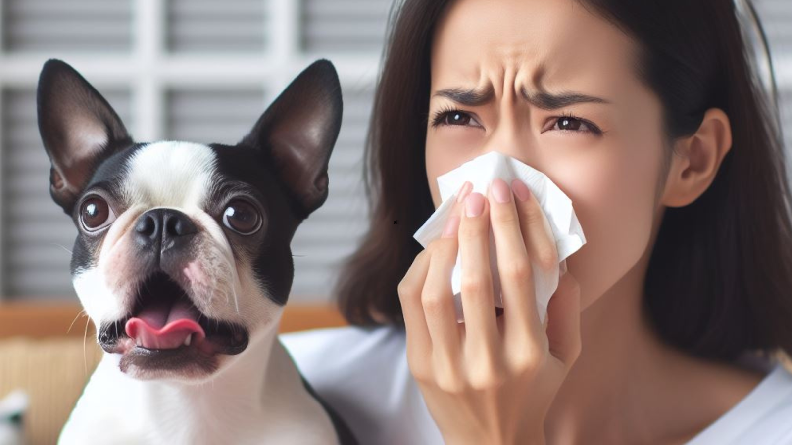 woman sneezing allergic to non-hypoallergenic Boston Terrier